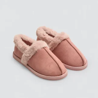 Zapatillas de casa mujer detalles pelo rosa